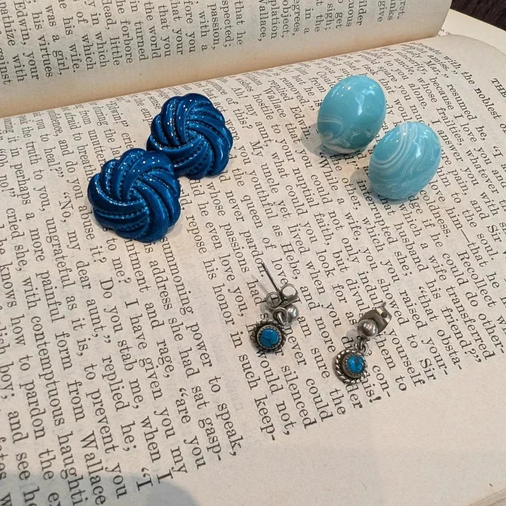 Vintage Blue and Turquoise Earrings Set Of 3